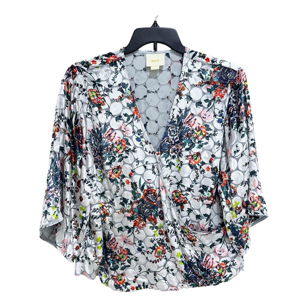 Anthropologie MAEVE Umi Velvet Floral Burnout Top Kimono Sleeves Size Large